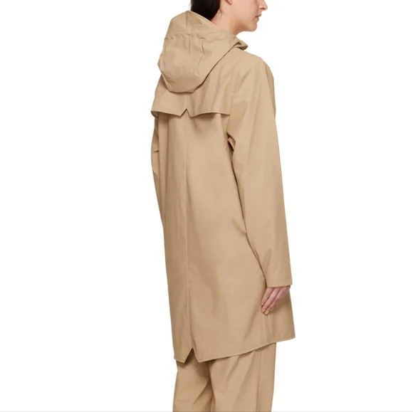 BNWT RAINS Unisex Rainjacket Long, Med, Taupe - Picture 4 of 4